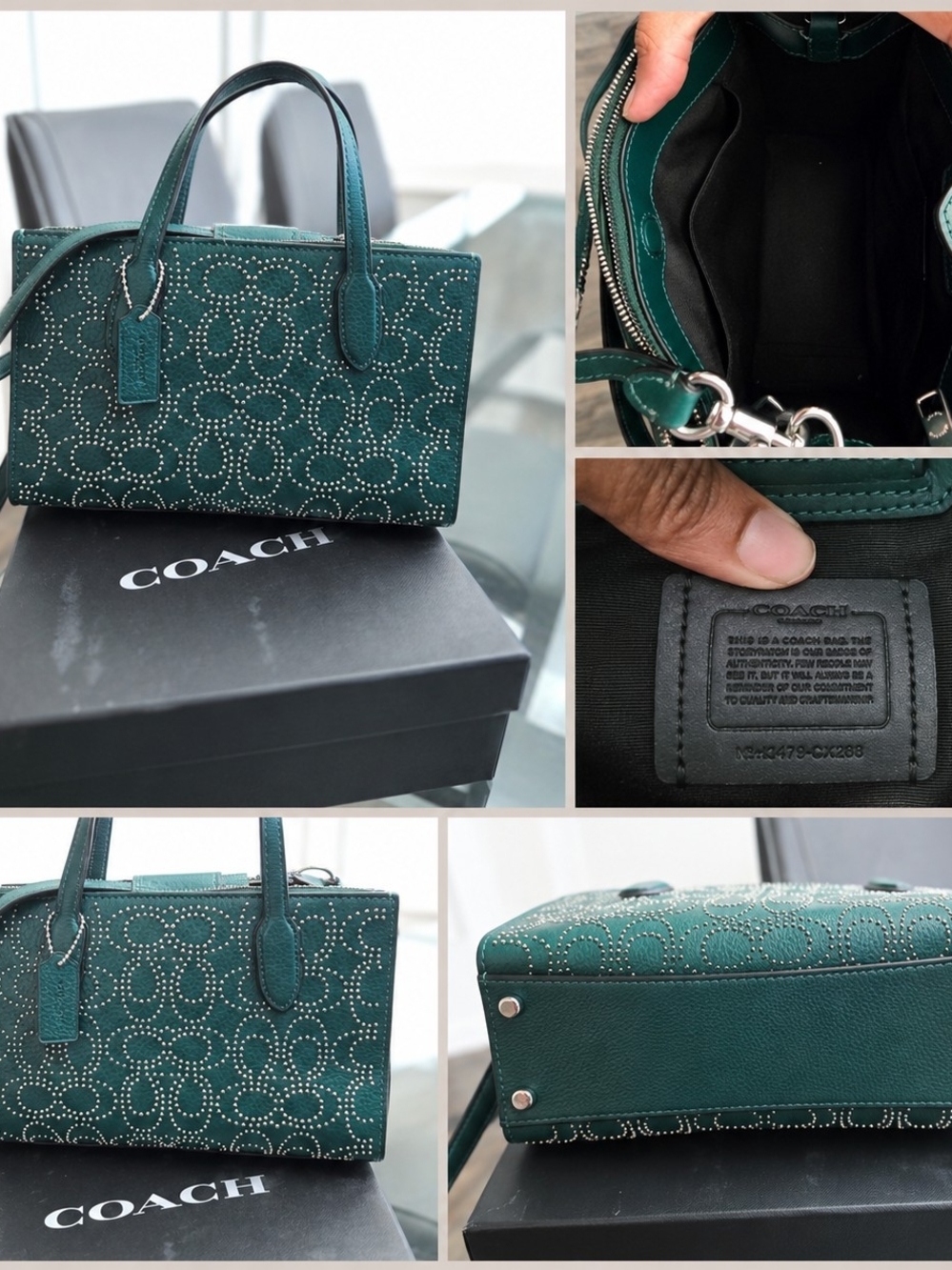 COACH Green Studded Signature Leather Tote
